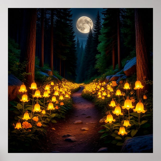 Enchanted Moonlit Forest Path Poster (Front)