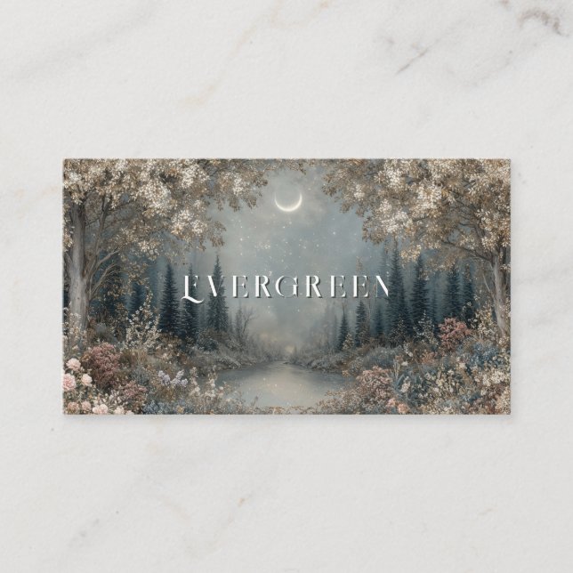 Enchanted Moonlit Forest Sparkling Night Business Card (Front)