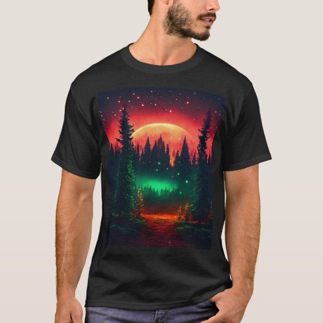 Enchanted Moonlit Forest with Fireflies T-Shirt (Front)