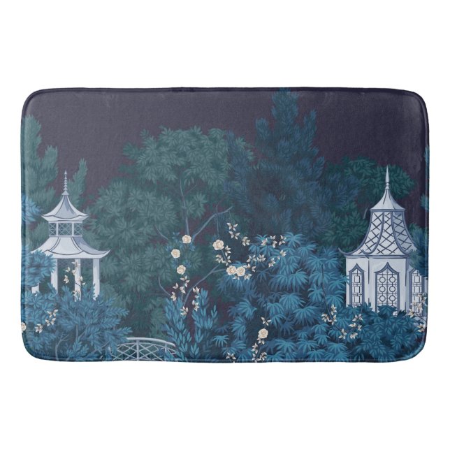Enchanted Moonlit Gardens Chinoiserie  Bath Mat (Front)
