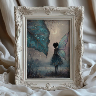 Enchanted Moonlit Leaf Fairy Fantasy Art Poster