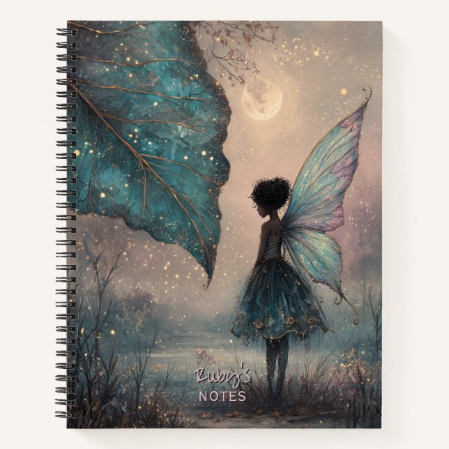 Enchanted Moonlit Leaf Fairy Watercolor Fantasy Notebook (Front)