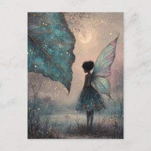 Enchanted Moonlit Leaf Fairy Watercolor Fantasy Postcard