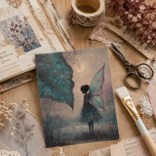 Enchanted Moonlit Leaf Fairy Watercolor Fantasy Wrapping Paper Sheet