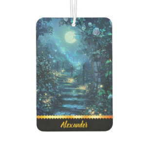 Enchanted moonlit pathway through blooming flowers car air freshener