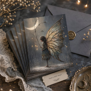 Enchanted Moonlit Woodland Fairy Watercolor  Postcard