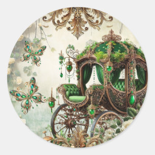 Enchanted Moss & Moonlight Emerald Carriage Sticke Classic Round Sticker