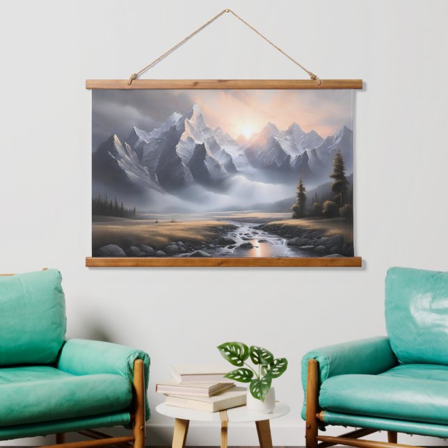 Enchanted Mountain Landscape Whimsical Home  Hanging Tapestry (Living Room)