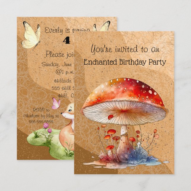 Enchanted Mushroom 4 Year Old Birthday Party Invitation (Front/Back)