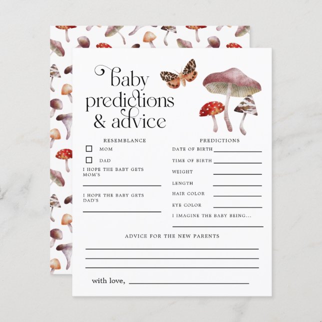 Enchanted Mushroom Baby Predictions & Advice Card (Front/Back)