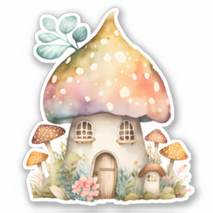 Enchanted Mushroom Cottage Watercolor