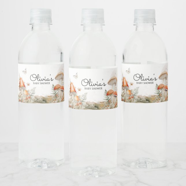Enchanted Mushroom Forest Baby Shower Water Bottle Label (Bottles)