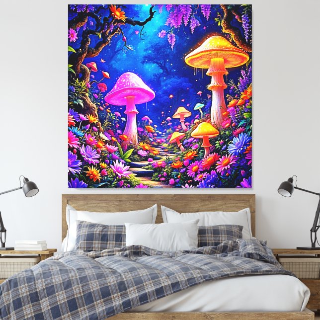 Enchanted Mushroom Forest Canvas Print (Insitu(Bedroom))