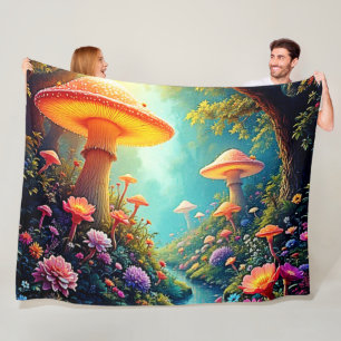 Enchanted Mushroom Forest Dream Fleece Blanket