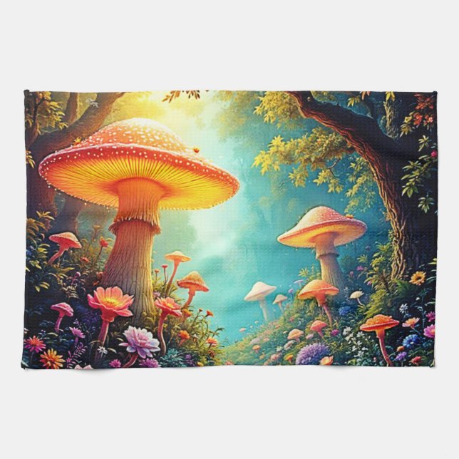 Enchanted Mushroom Forest Dream Tea Towel (Horizontal)