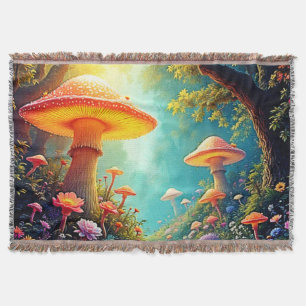 Enchanted Mushroom Forest Dream Throw Blanket