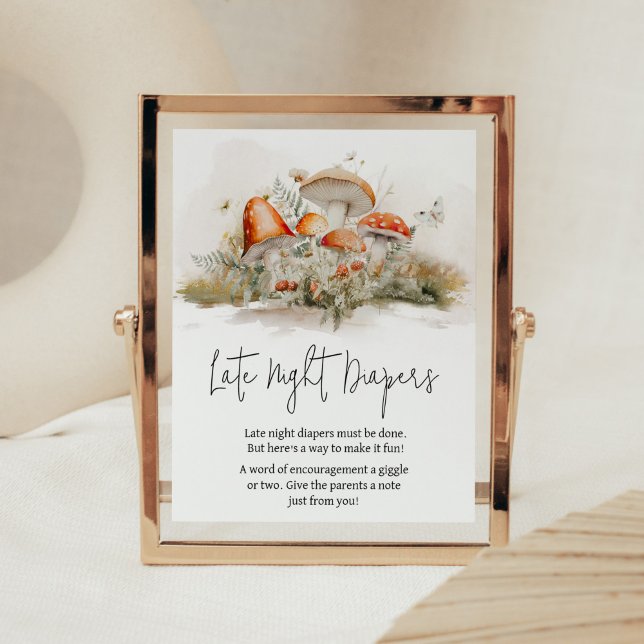 Enchanted Mushroom Forest Late Night Diapers Poster (Enchanted Mushroom Baby Shower Late Night Diapers Sign)