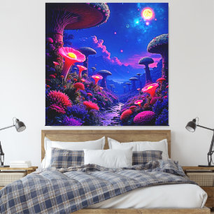 Enchanted Mushroom Forest Night Design Canvas Print