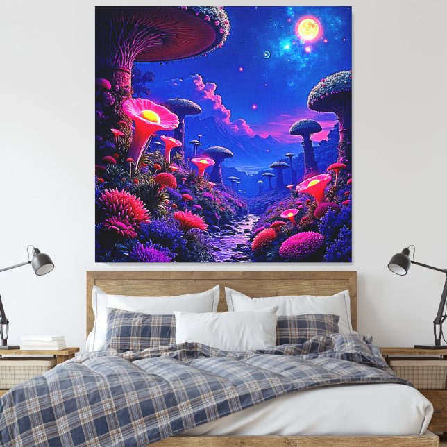 Enchanted Mushroom Forest Night Design Canvas Print (Insitu(Bedroom))