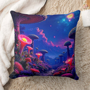Enchanted Mushroom Forest Night Design Cushion