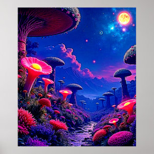 Enchanted Mushroom Forest Night Design Poster