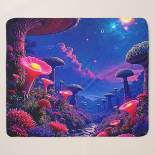 Enchanted Mushroom Forest Night Design Sherpa Blanket