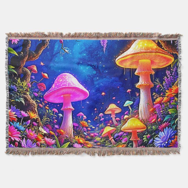 Enchanted Mushroom Forest Throw Blanket (Front)