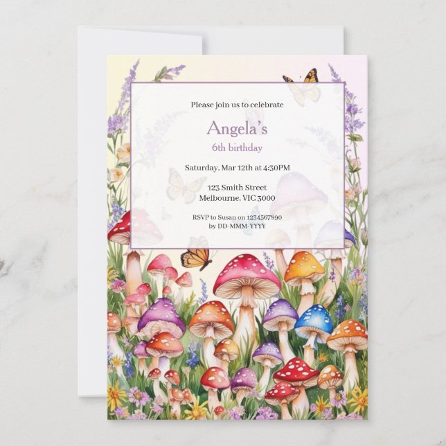 Enchanted Mushroom Grove Birthday Girls Invitation (Front)