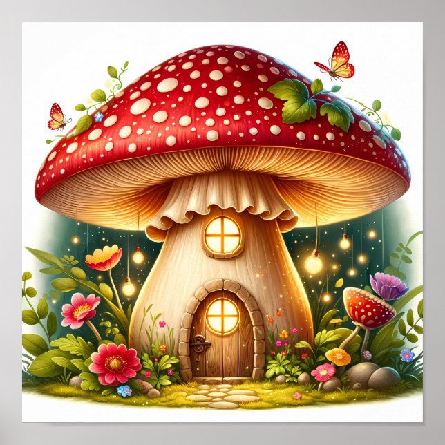 Enchanted Mushroom House Magical Cottage Poster (Front)
