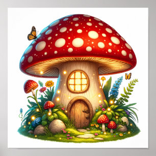 Enchanted Mushroom House Magical Cottage Poster
