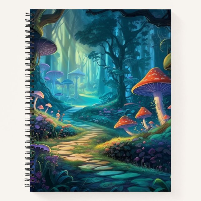Enchanted Mushroom Path Spiral Notebook (Front)