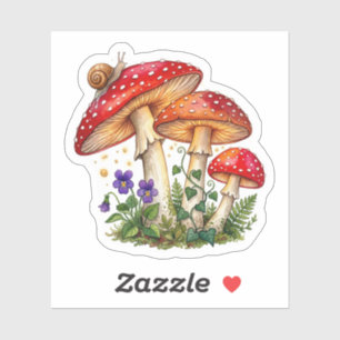 Enchanted Mushroom Snail Watercolor Sticker