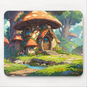 Enchanted Mushroom Village in the Forest – Dreamy  Mouse Mat