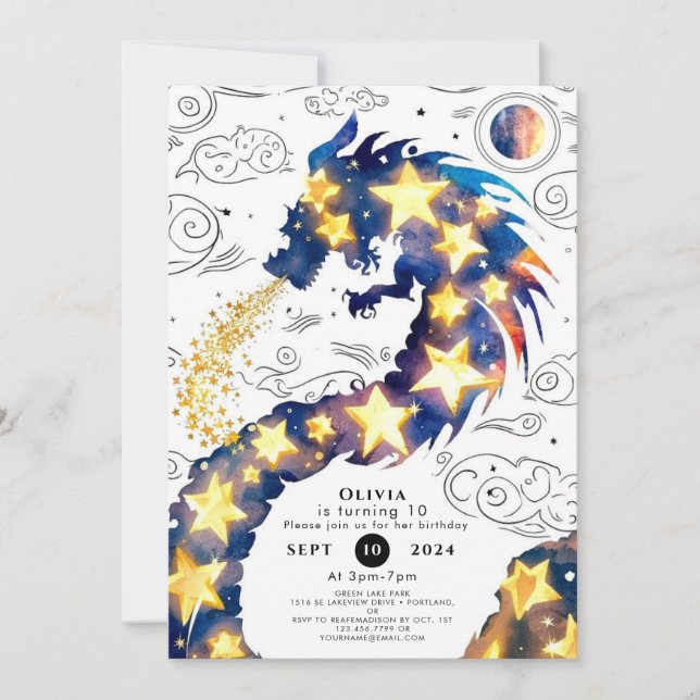 Enchanted Mystical Dragon Birthday Invitation (Front)