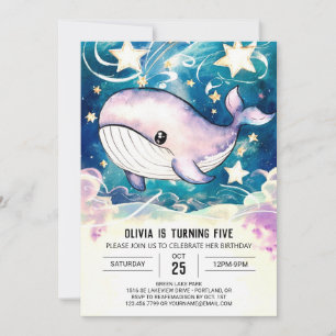 Enchanted Nautical Watercolor Whale Birthday Invitation