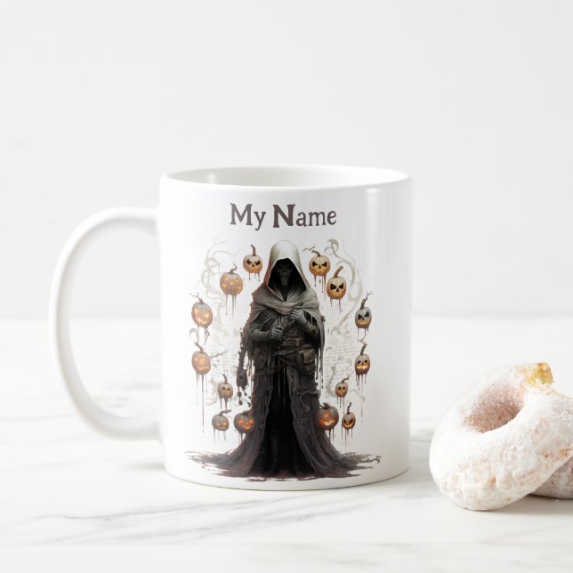 Enchanted Necromancer: Halloween Personalized Cup (With Donut)