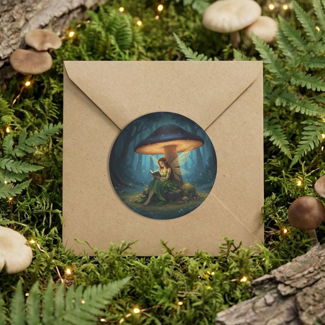 Enchanted Night Fairy Reading a Book Classic Round Sticker (Creator Uploaded)