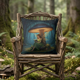 Enchanted Night Fairy Reading a Book Cushion