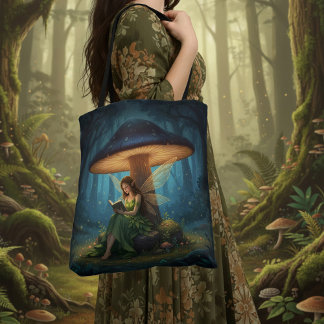 Enchanted Night Fairy Reading a Book Tote Bag