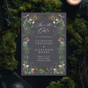 Enchanted Night Garden Gothic Botanical Wedding Save The Date