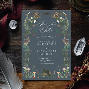 Enchanted Night Garden Gothic Botanical Wedding Save The Date