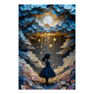 Enchanted Night Papercraft Scene Poster