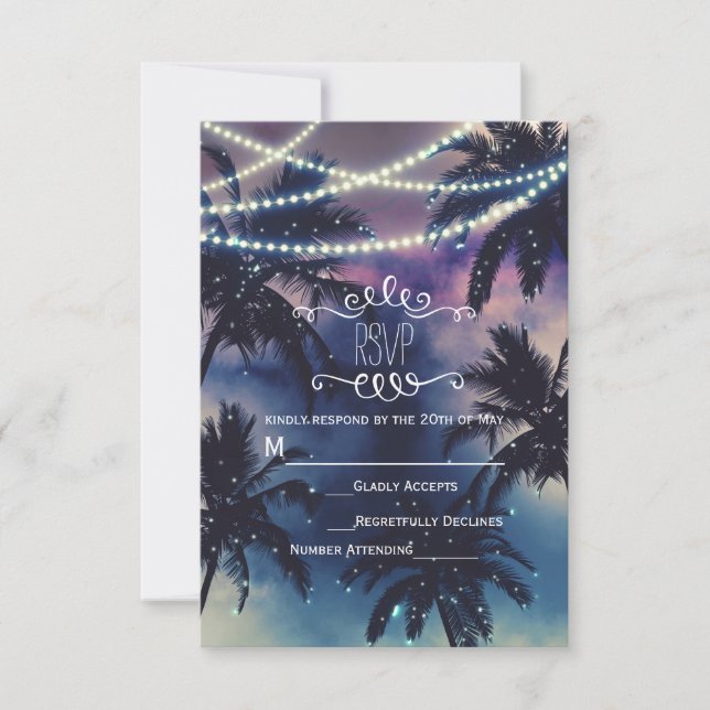 Enchanted Night Sky Evening Beach Lights RSVP Card (Front)