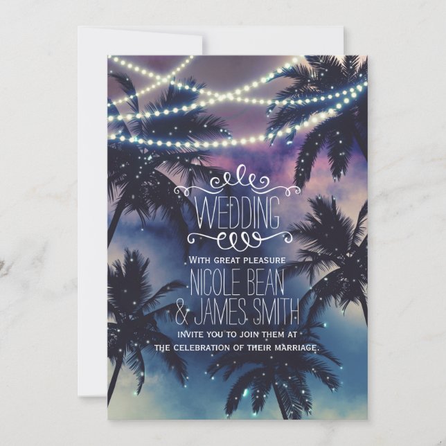 Enchanted Night Sky Evening Beach Lights Wedding Invitation (Front)