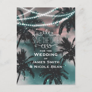 Enchanted Night Sky & Lights Palm Save the Date Announcement Postcard