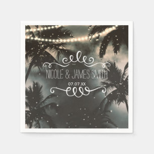 Enchanted Night Sky Palm Trees & String Lights Napkin