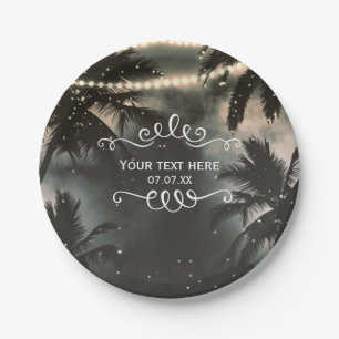 Enchanted Night Sky Palm Trees & String Lights Paper Plate