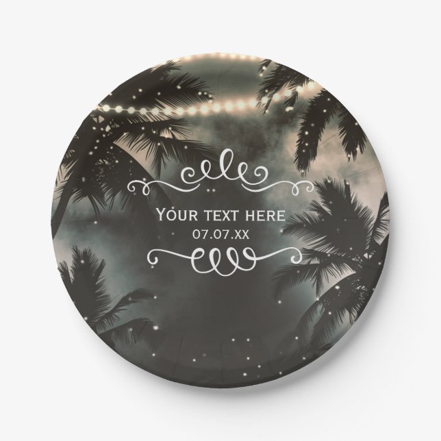 Enchanted Night Sky Palm Trees & String Lights Paper Plate (Front)