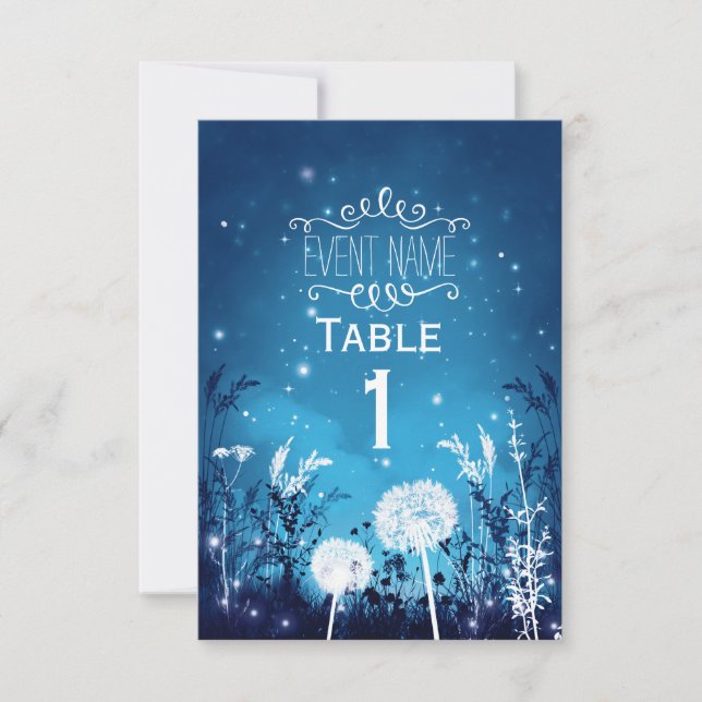 Enchanted Night Sky Stars & Foliage Blue RSVP card (Front)