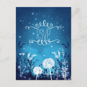 Enchanted Night Sky Stars & Foliage Blue RSVP card